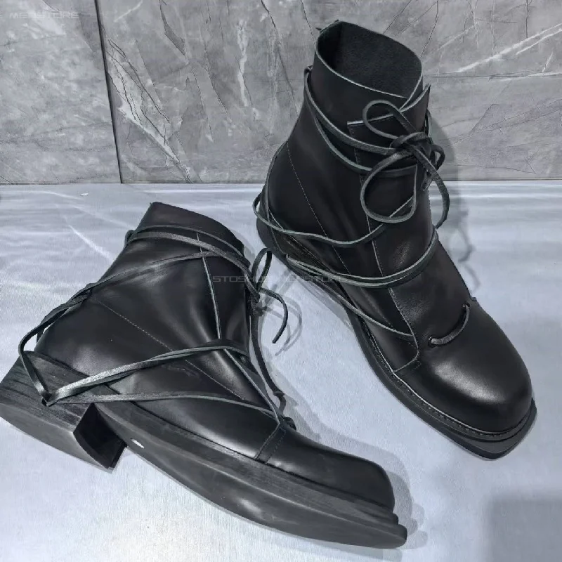 Black Genuine Leather Square T - Shoes Heels Men review and price