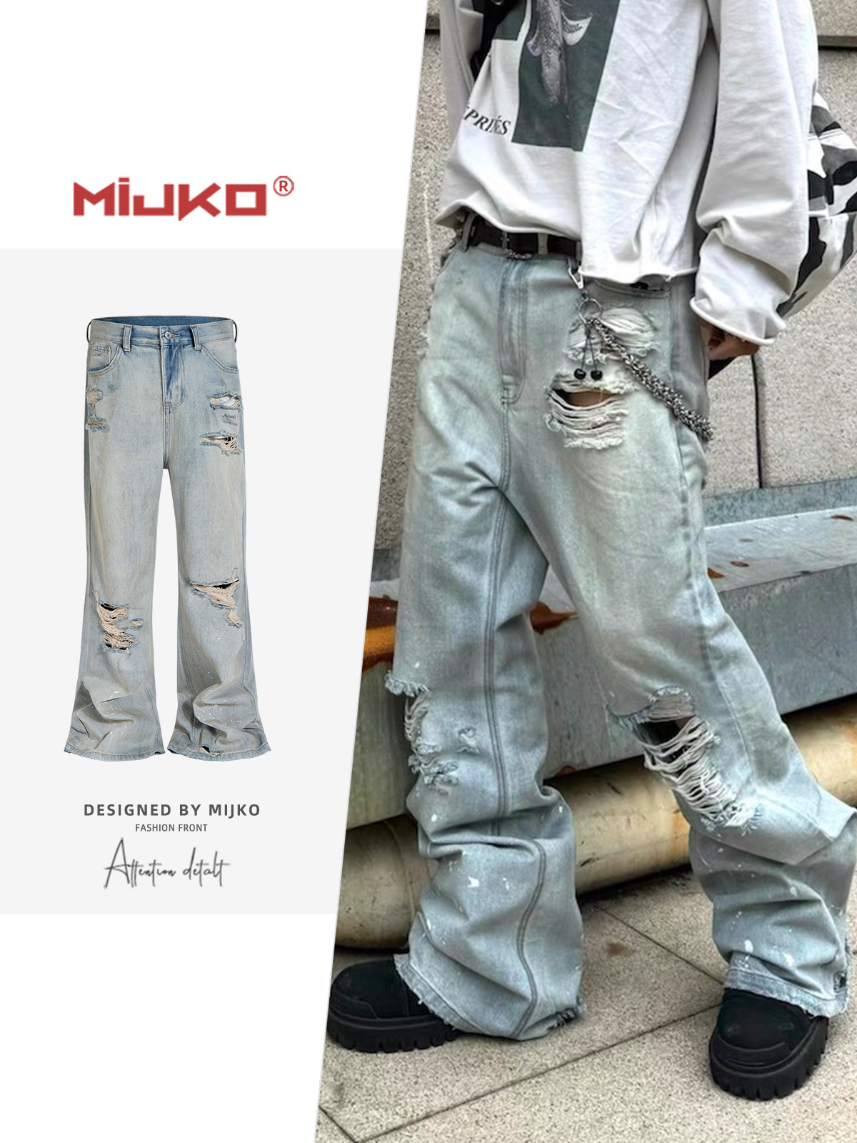 MIJKO Unisex Ripped Slub Jeans - Men Shoes Jeans review and price