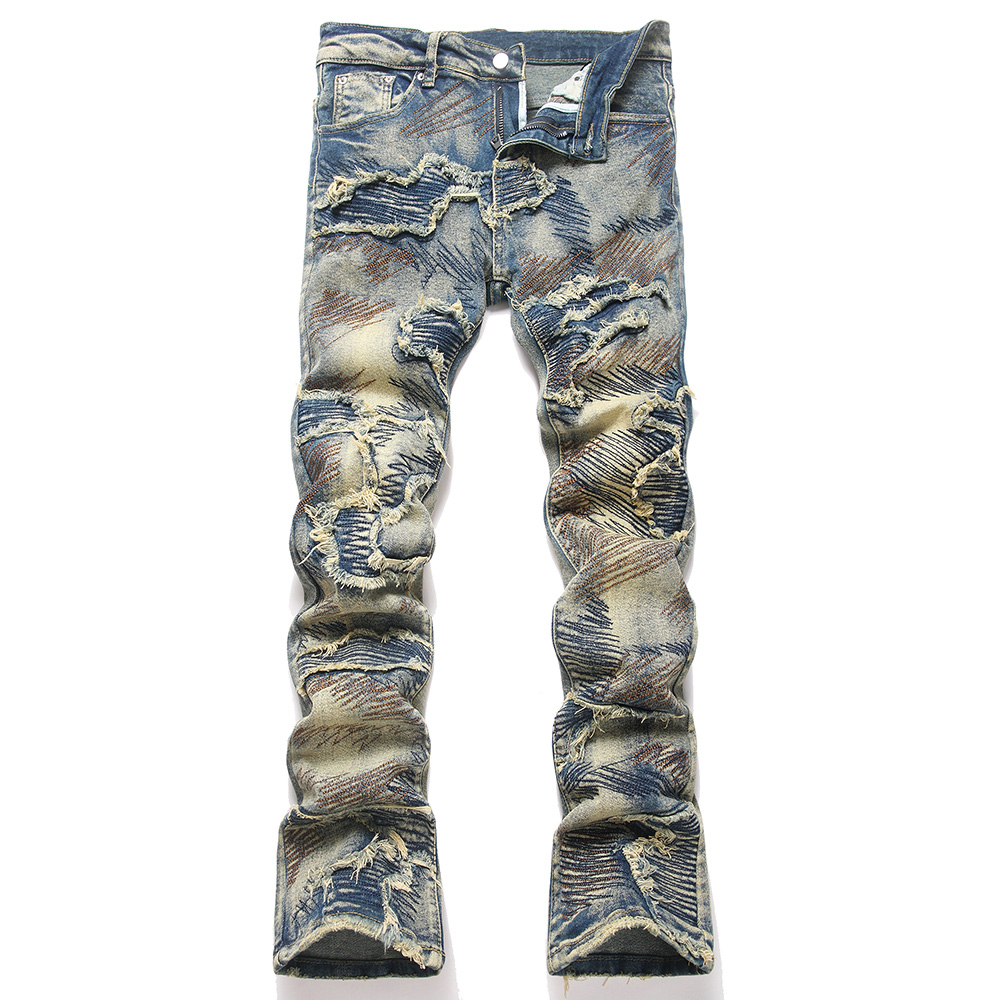 Men Embroidery Patch Boot Cut  - Men Shoes Jeans review and price